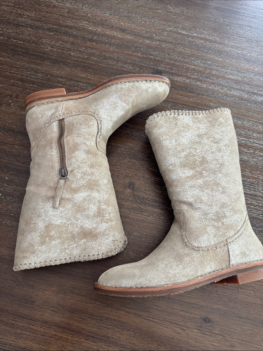 Trask Audra Taupe Tan Metallic Suede & Genuine Shearling Lined Boot Women Size 7